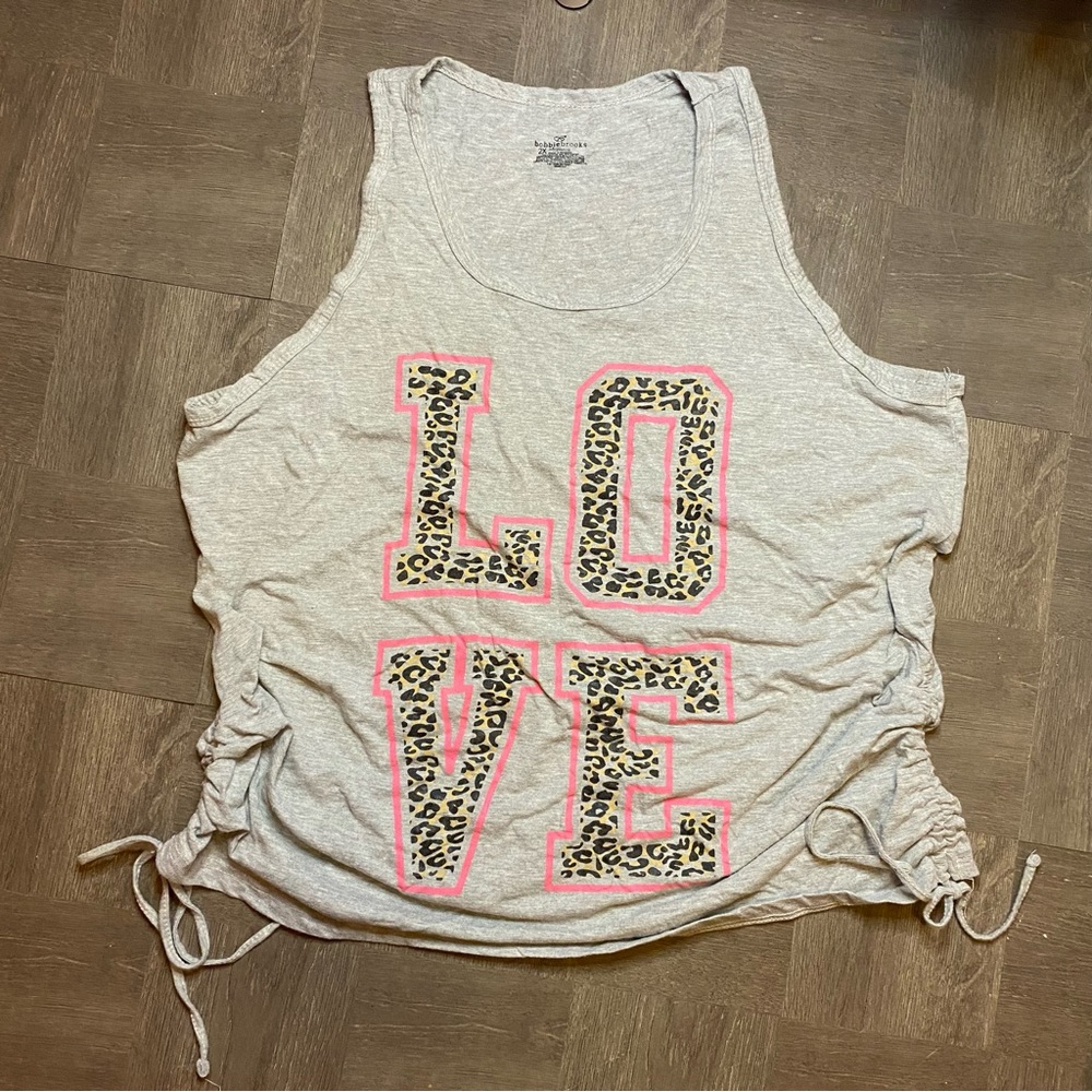 Y2K Style Leopard Love Graphic Tank Top Side Ties Light Grey 2X